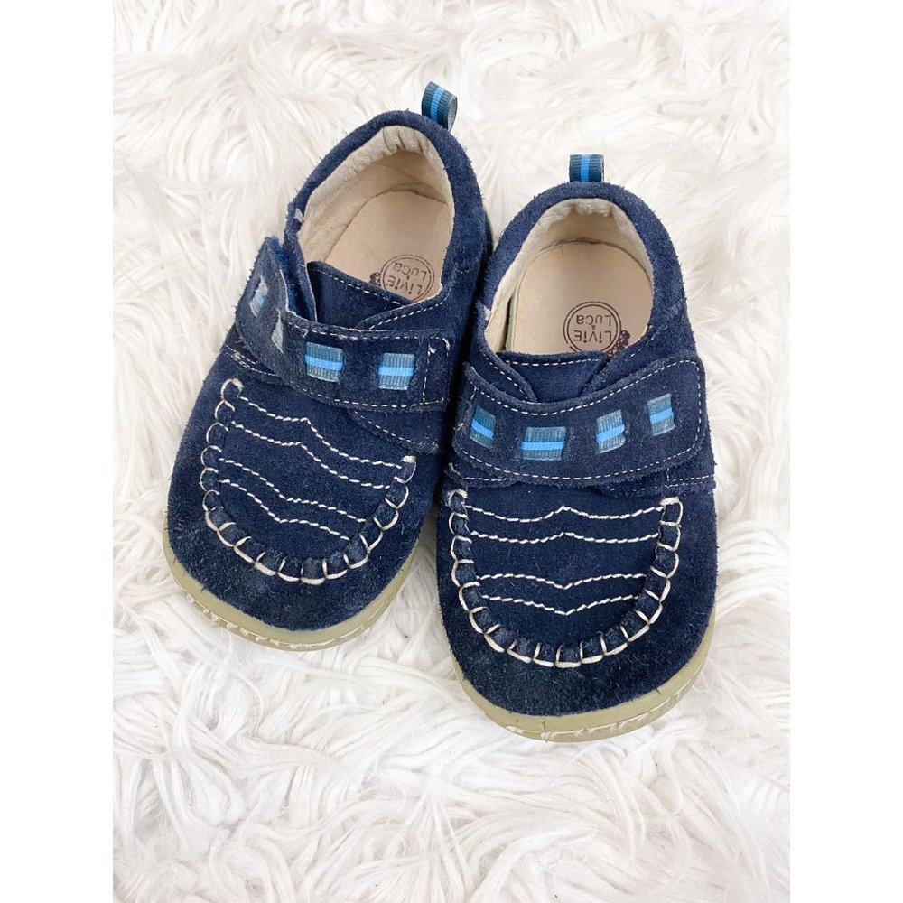 Livie & Luca Blue Suede Leather Toddler Boy's Boat Shoes 9